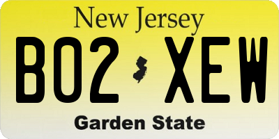 NJ license plate B02XEW
