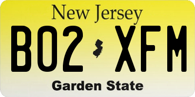 NJ license plate B02XFM