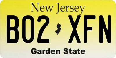 NJ license plate B02XFN