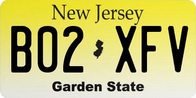 NJ license plate B02XFV