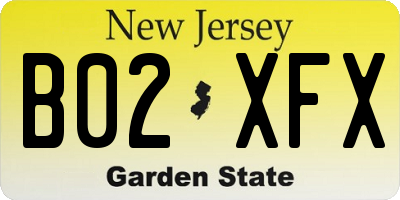 NJ license plate B02XFX