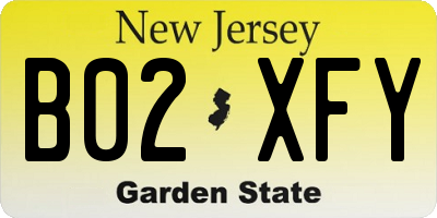 NJ license plate B02XFY