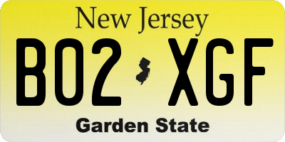 NJ license plate B02XGF