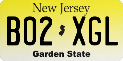 NJ license plate B02XGL