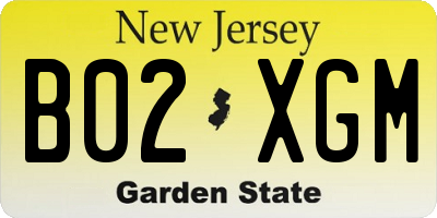 NJ license plate B02XGM