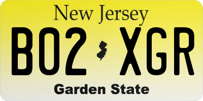 NJ license plate B02XGR