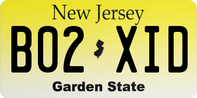 NJ license plate B02XID