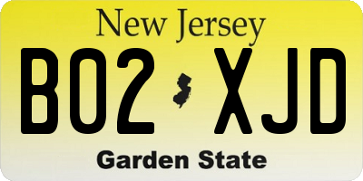 NJ license plate B02XJD