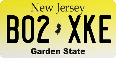 NJ license plate B02XKE