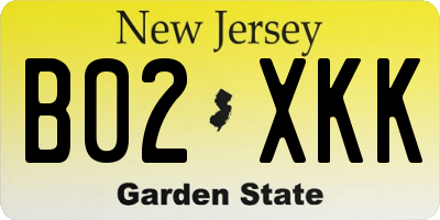 NJ license plate B02XKK