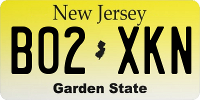 NJ license plate B02XKN