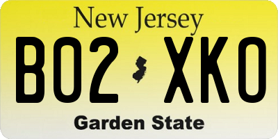 NJ license plate B02XKO