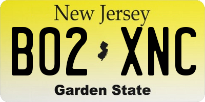 NJ license plate B02XNC