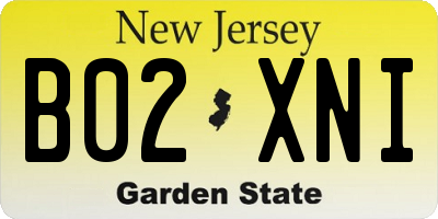 NJ license plate B02XNI