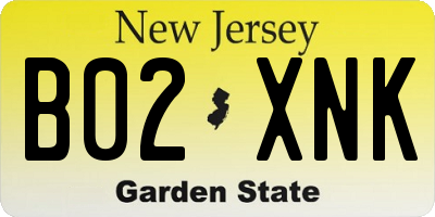 NJ license plate B02XNK