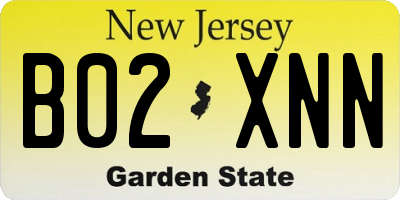 NJ license plate B02XNN