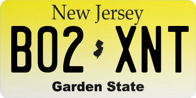 NJ license plate B02XNT