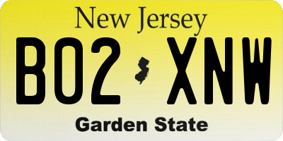 NJ license plate B02XNW
