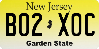 NJ license plate B02XOC
