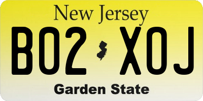 NJ license plate B02XOJ