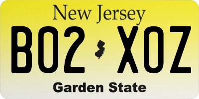 NJ license plate B02XOZ