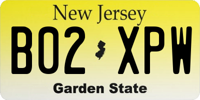 NJ license plate B02XPW