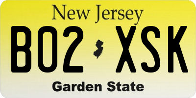 NJ license plate B02XSK