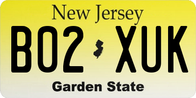 NJ license plate B02XUK