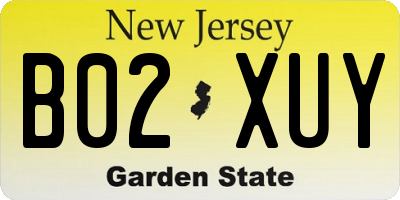 NJ license plate B02XUY
