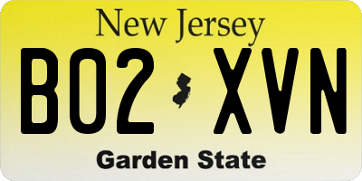 NJ license plate B02XVN