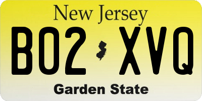 NJ license plate B02XVQ