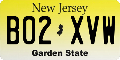 NJ license plate B02XVW