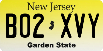 NJ license plate B02XVY