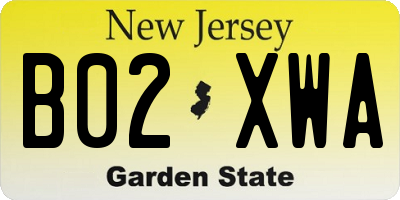 NJ license plate B02XWA
