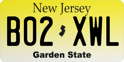 NJ license plate B02XWL