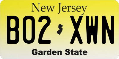 NJ license plate B02XWN