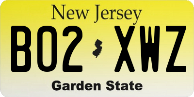 NJ license plate B02XWZ