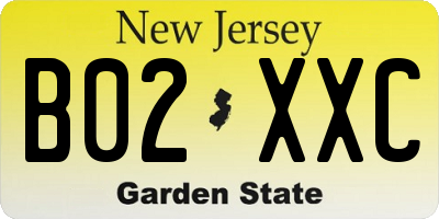 NJ license plate B02XXC