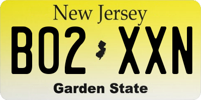 NJ license plate B02XXN