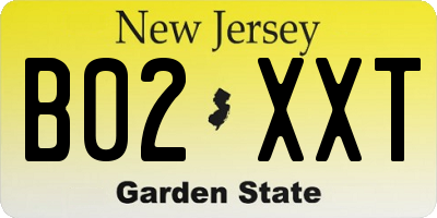 NJ license plate B02XXT