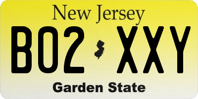 NJ license plate B02XXY