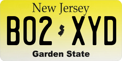 NJ license plate B02XYD