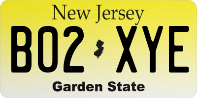 NJ license plate B02XYE