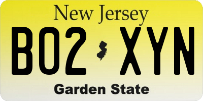 NJ license plate B02XYN
