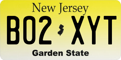 NJ license plate B02XYT