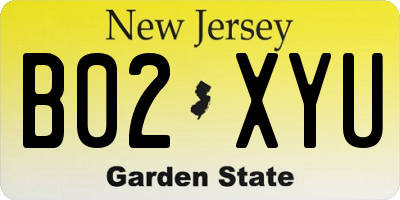 NJ license plate B02XYU