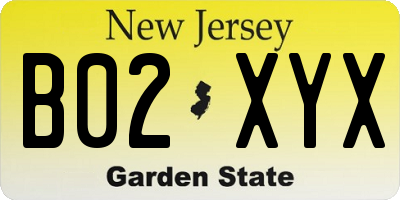 NJ license plate B02XYX