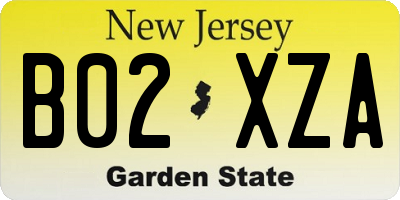 NJ license plate B02XZA