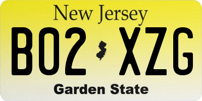 NJ license plate B02XZG