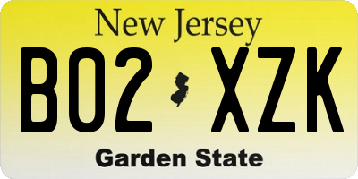 NJ license plate B02XZK